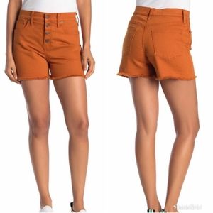 Madewell High Rise Denim Shorts Button Front K9543 Orange Size 28 NWOT NEW